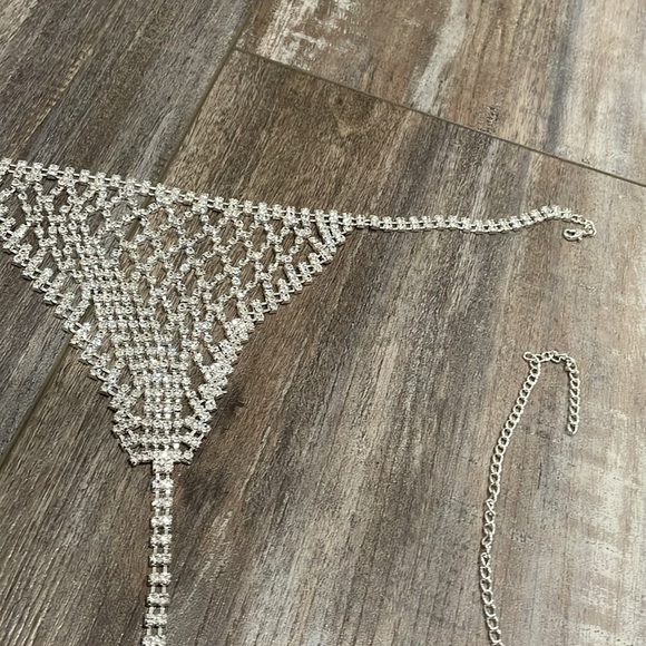 Sexy Body Chain Crystal Mesh Backless Halter Crop Top and Panties - Picture 9 of 12